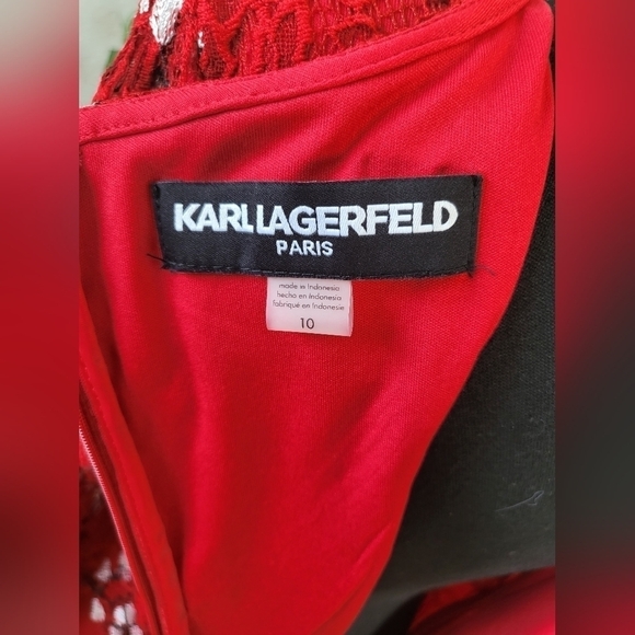 💚HP💚Karl Lagerfeld Paris Red Floral Lace Overlay Bell Sleeve Mini Dress - Picture 9 of 11